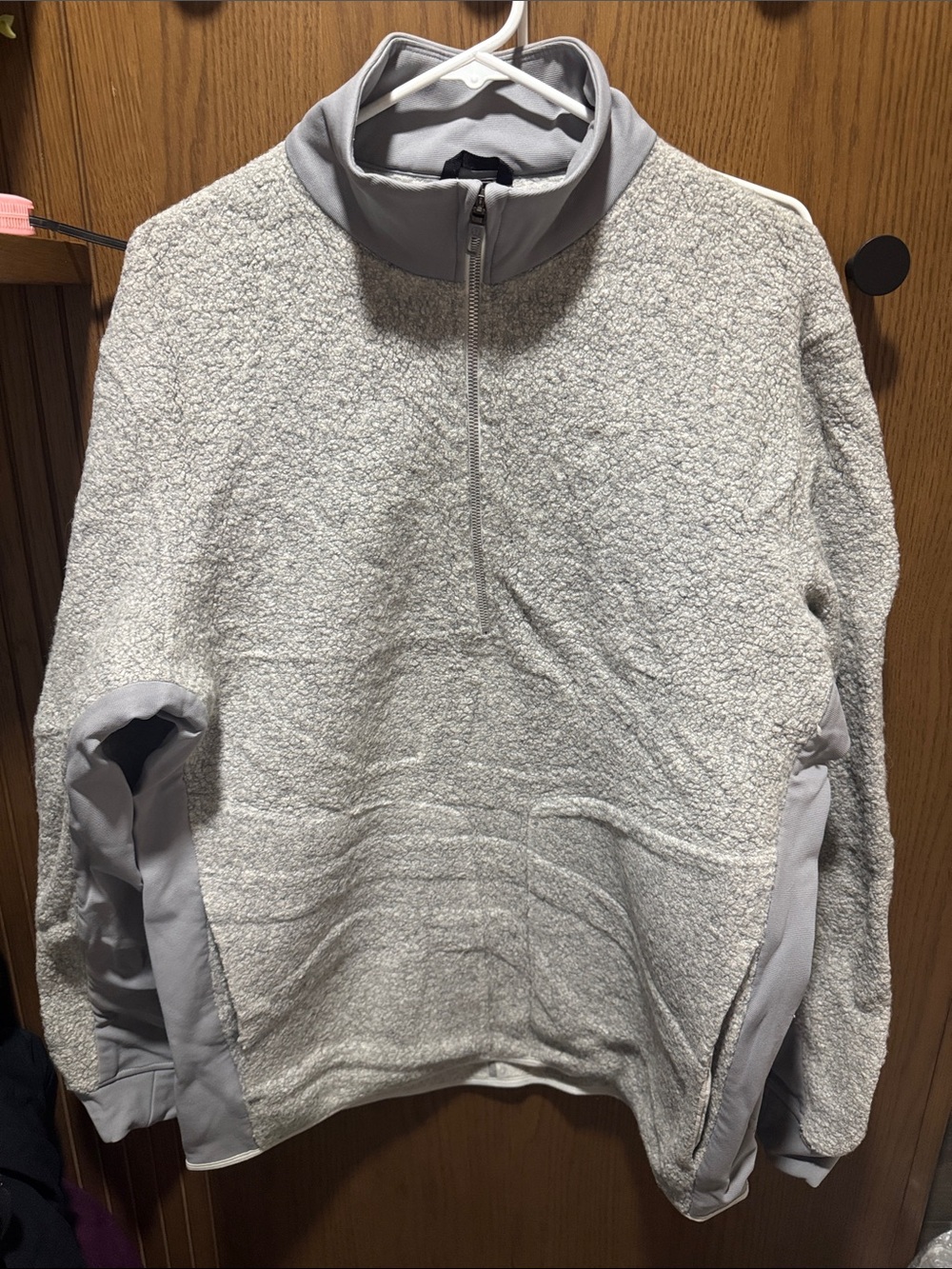 Men's Light Gray Quarter-Zip Sherpa Pullover